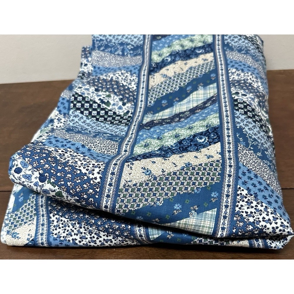 Vtg Retro Blue Patchwork Floral Plaid Cotton Quilting Fabric 9 Yards x 42" Wide - Picture 3 of 6